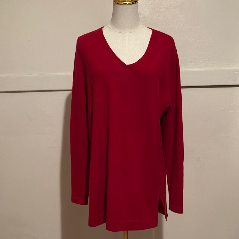 J. Jill Deep Red V-Neck Cashmere Sweater